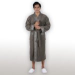 Comfortia Unisex Decorative Collar Bathrobe – 100% Cotton, Woven Terry Velour in Grey color